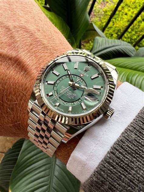 rolex skydweller green|rolex sky dweller price used.